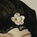 Black Floral Chiffon Long Hair Bonnet