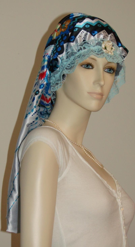 Chevron Floral Satin Long Hair Bonnet