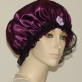 Eggplant Plum Hair Bonnet with Black Lace