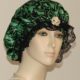 Floral Green Silk Hair Bonnet Black Lace
