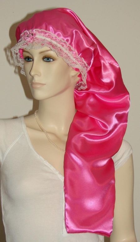 Hot Pink Satin Long Hair Bonnet