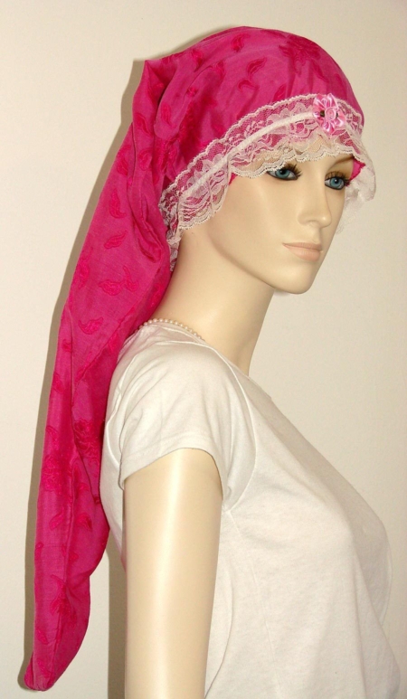 Hot Pink Floral Sheer Cotton Long Bonnet