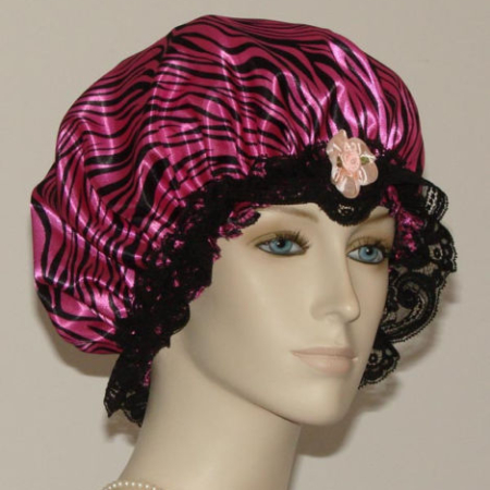 Tiger Fur Print Hot Pink Hair Bonnet