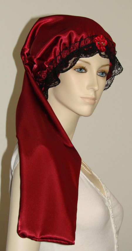 Dark Red Satin Long Hair Bonnet