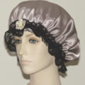 Taupe Satin Hair Bonnet with Black Lace