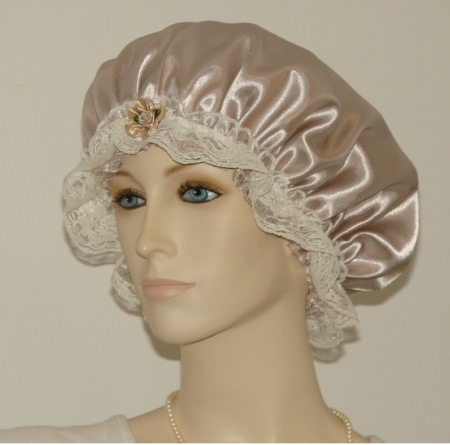 Taupe Hair Bonnet Cream Lace