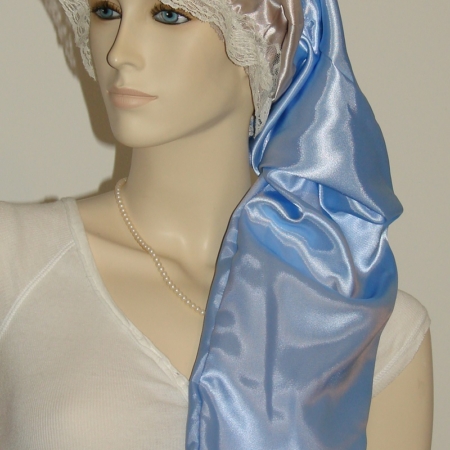 Taupe Dark Blue Satin Hair Long Bonnet