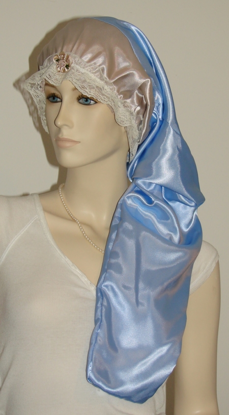 Taupe Dark Blue Satin Hair Long Bonnet