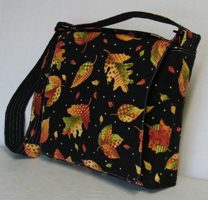 Messenger Black Bag Autumn Leaves Print – PaulJulia_Designs