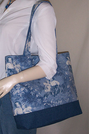 Blue Garden Scene Toile Tote Bag