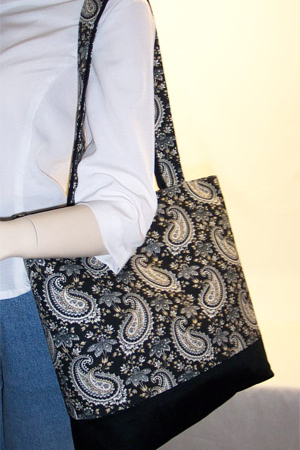 Paisley Floral Black Print Tote Bag