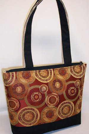 Gold Red Circles Print Tote Bag